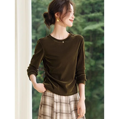Mesh Crewneck Long Sleeve Solid Tee