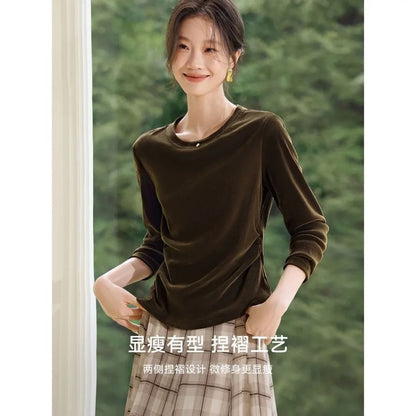 Mesh Crewneck Long Sleeve Solid Tee