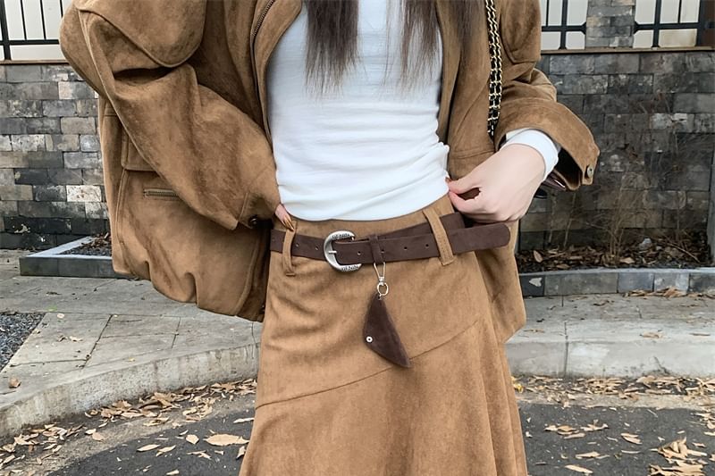 Faux Suede High Rise A-Line Skirt