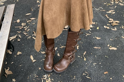 Faux Suede High Rise A-Line Skirt