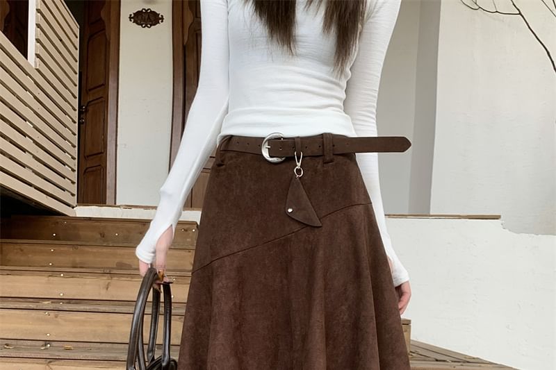 Faux Suede High Rise A-Line Skirt