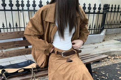 Faux Suede High Rise A-Line Skirt
