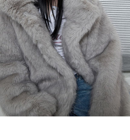 High-Neck Eco-Fur Jacket (Gray)