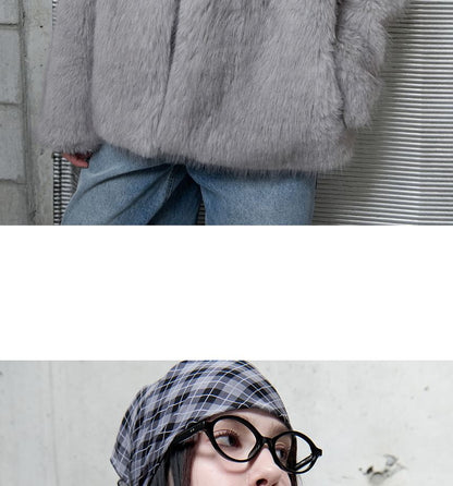 High-Neck Eco-Fur Jacket (Gray)