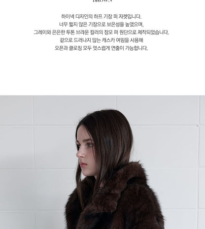 High-Neck Eco-Fur Jacket (Brown)