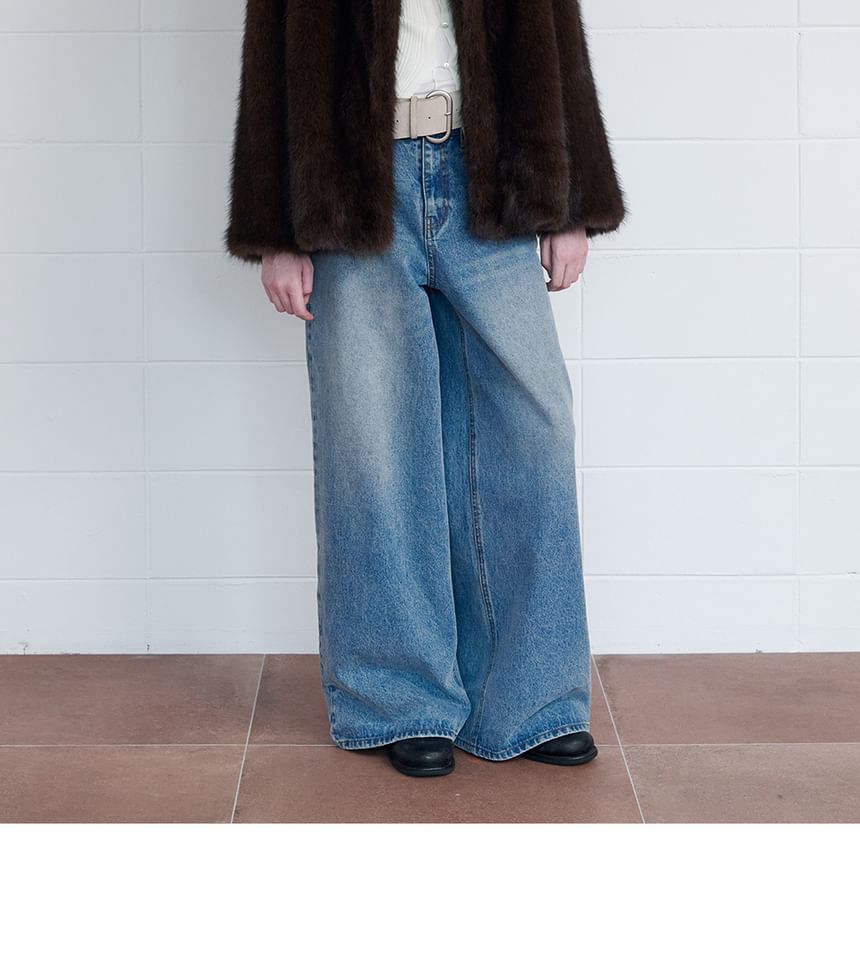 High-Neck Eco-Fur Jacket (Brown)