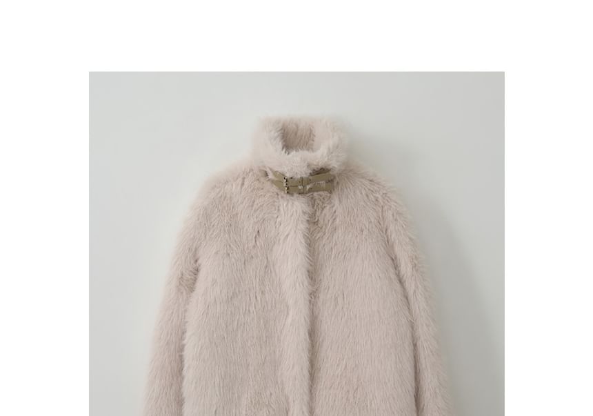 Belt-Neck Eco-Fur Jacket (Ivory)