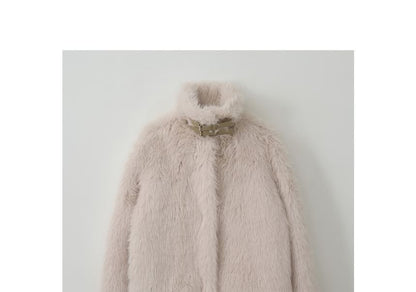 Belt-Neck Eco-Fur Jacket (Ivory)