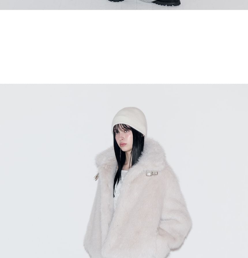 Belt-Neck Eco-Fur Jacket (Ivory)