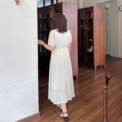 Plus Size Short Sleeve Square Neck Polka Dot Midi A-Line Dress