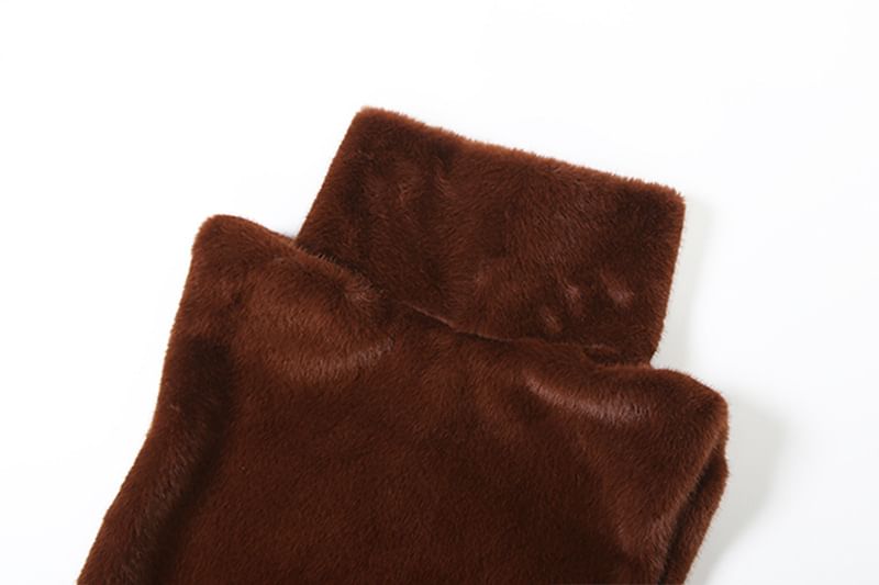 Stand Collar Plain Slit Faux Fur Vest