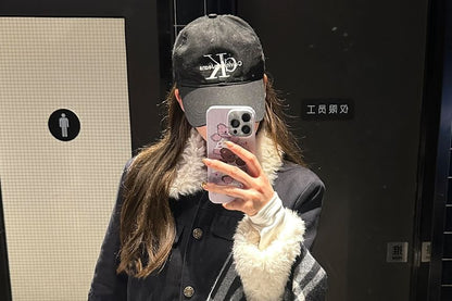 Furry Panel Button-Up Padded Jacket