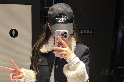 Furry Panel Button-Up Padded Jacket