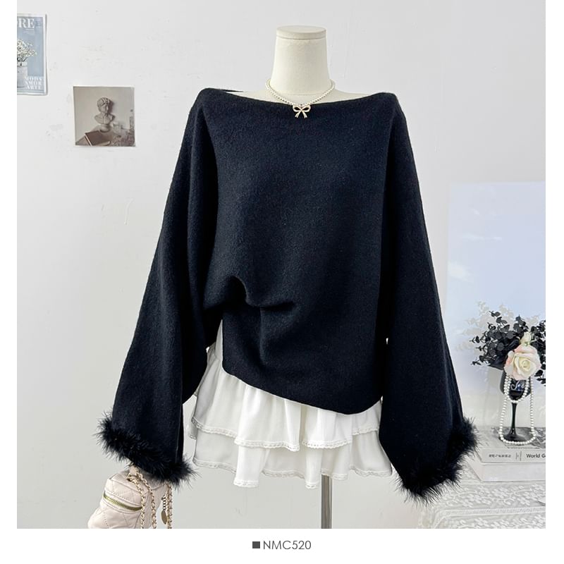 Loose-Fit Off-Shoulder Knit with Long Sleeves