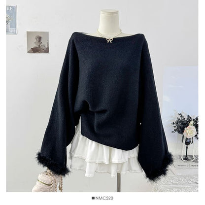 Loose-Fit Off-Shoulder Knit with Long Sleeves