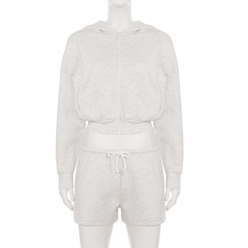 Matching Set: Zip-Up Cropped Hoodie and Drawstring Shorts