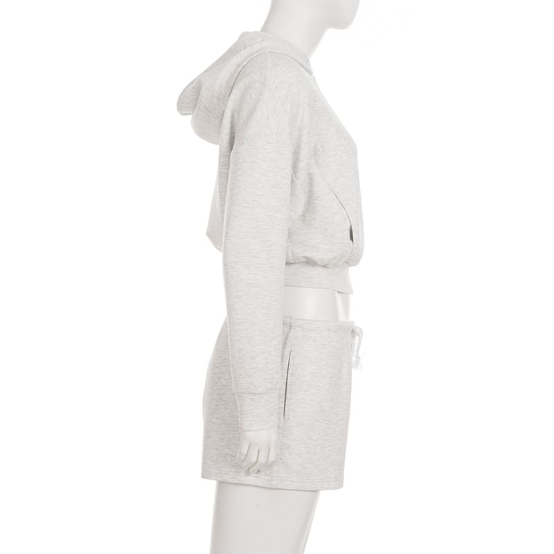 Matching Set: Zip-Up Cropped Hoodie and Drawstring Shorts