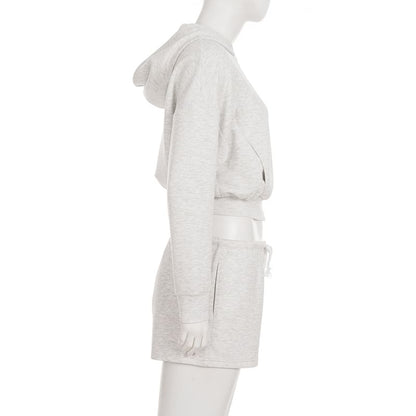 Matching Set: Zip-Up Cropped Hoodie and Drawstring Shorts