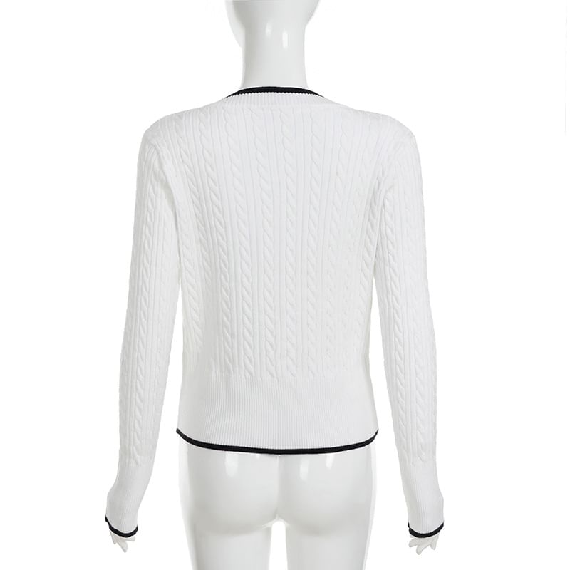Cropped V-Neck Sweater with Contrasting Trim