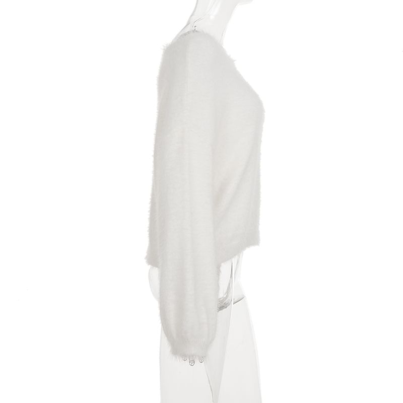 Fuzzy Off-the-Shoulder Pullover Sweater