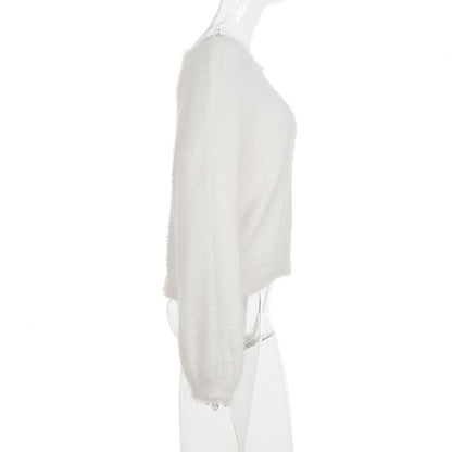 Fuzzy Off-the-Shoulder Pullover Sweater