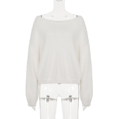 Fuzzy Off-the-Shoulder Pullover Sweater