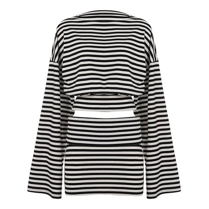 Matching Set: Striped Cropped Tee and Mini Pencil Skirt with Long Sleeves