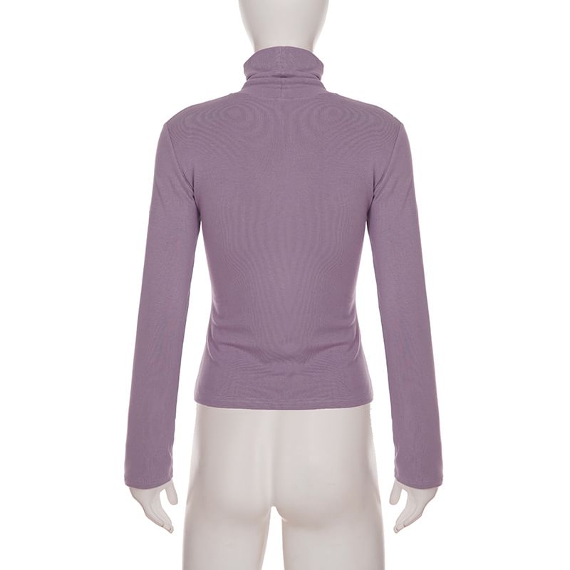 Turtleneck Cropped Knit Pullover with Long Sleeves