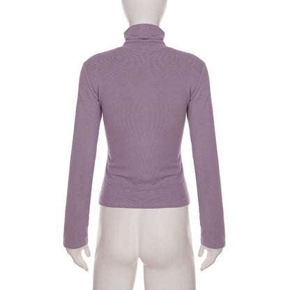 Turtleneck Cropped Knit Pullover with Long Sleeves