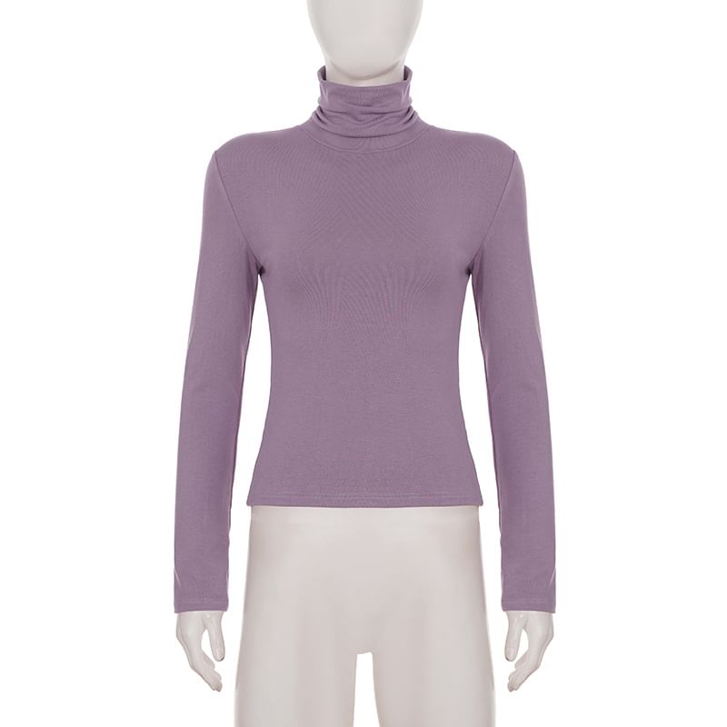 Turtleneck Cropped Knit Pullover with Long Sleeves