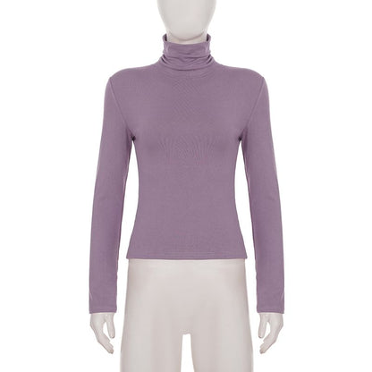 Turtleneck Cropped Knit Pullover with Long Sleeves