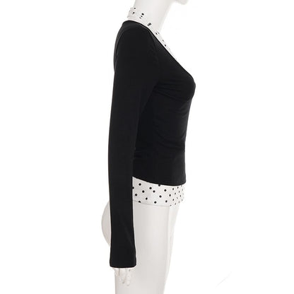 Dotted Mock Two-Piece Top with Long Sleeves