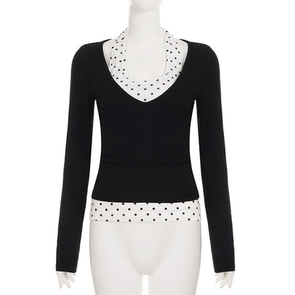 Dotted Mock Two-Piece Top with Long Sleeves