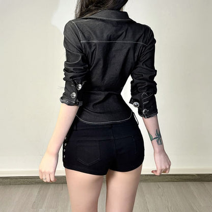 Contrast Stitch Cargo Shirt with Elbow Sleeves
