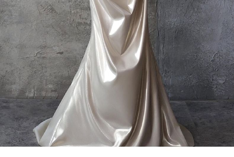 One-Shoulder Faux Pearl Fringed Mermaid Evening Gown