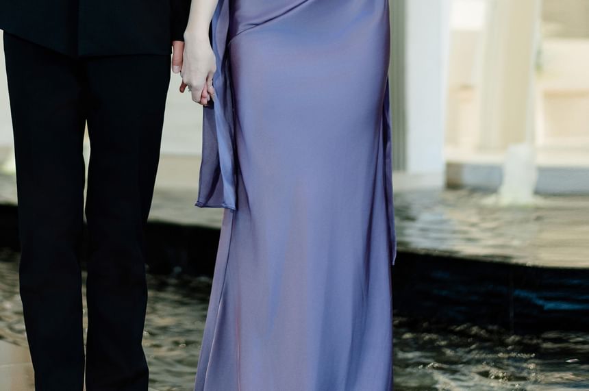 One-Shoulder Asymmetrical Shirred A-Line Evening Gown