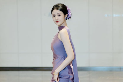 One-Shoulder Asymmetrical Shirred A-Line Evening Gown