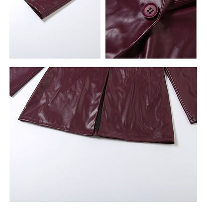 Long-Sleeve Faux Leather Shirred Blazer & Asymmetrical Buttoned Mini Skirt