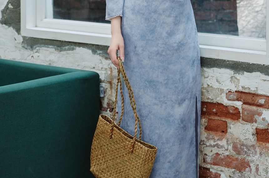 3/4-Sleeve Floral Tie Dye Midi Qipao