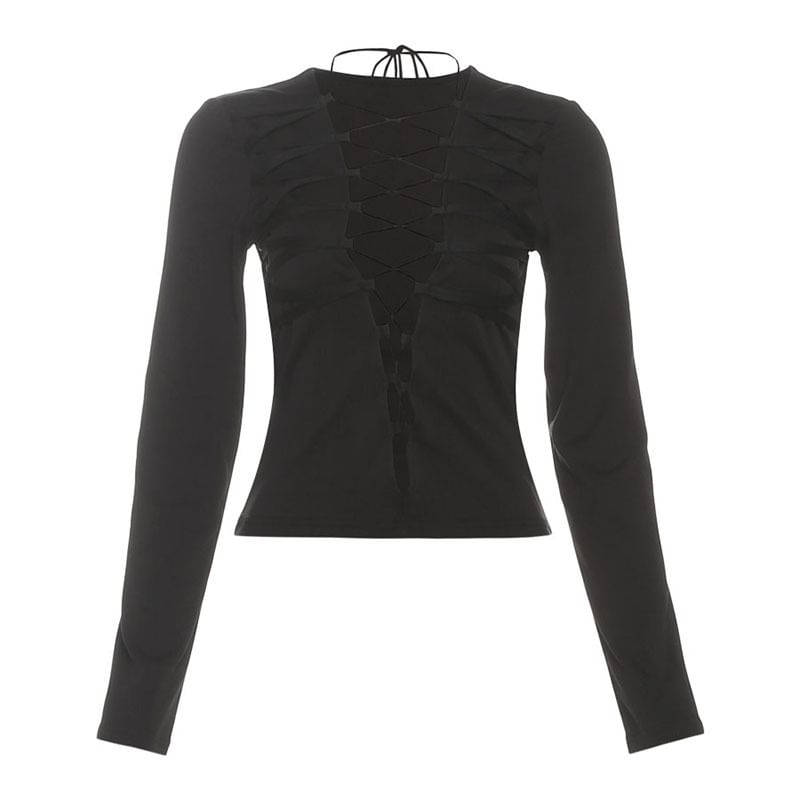 Long Sleeve Lace-Up Slim-Fit Tee
