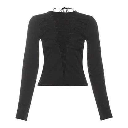Long Sleeve Lace-Up Slim-Fit Tee
