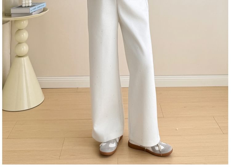 Maternity Set: Mock-Neck Knit Top, Button-Up Vest and Wide-Leg Pants