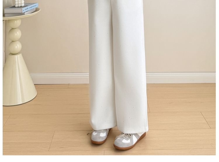 Maternity Set: Mock-Neck Knit Top, Button-Up Vest and Wide-Leg Pants