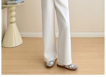 Maternity Set: Mock-Neck Knit Top, Button-Up Vest and Wide-Leg Pants