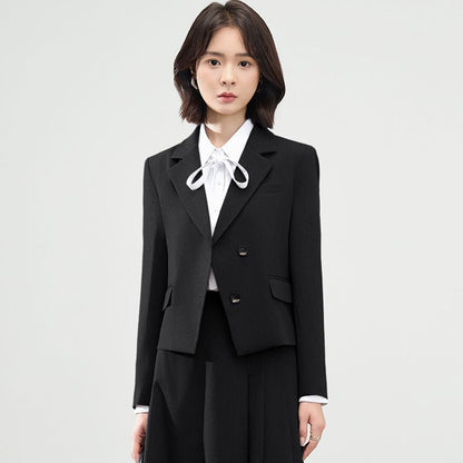 Double-Breasted Blazer & Pleated Asymmetrical A-Line Skirt Set
