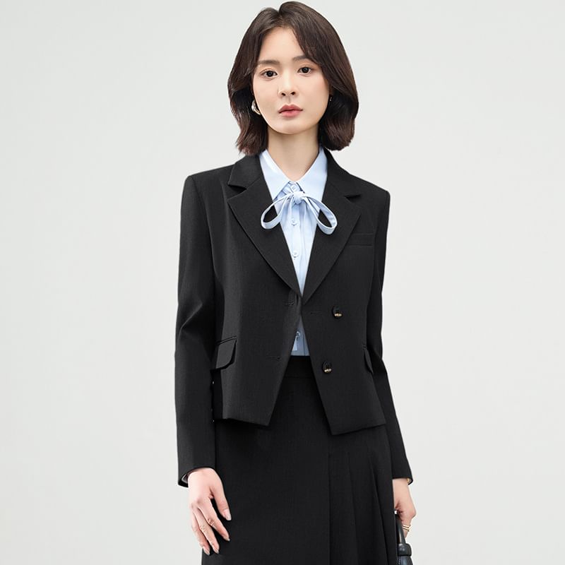 Double-Breasted Blazer & Pleated Asymmetrical A-Line Skirt Set