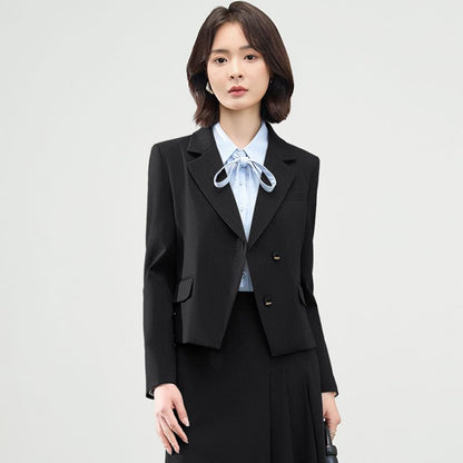 Double-Breasted Blazer & Pleated Asymmetrical A-Line Skirt Set