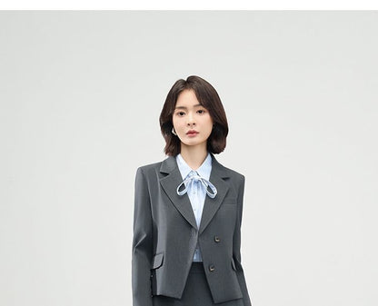 Double-Breasted Blazer & Pleated Asymmetrical A-Line Skirt Set