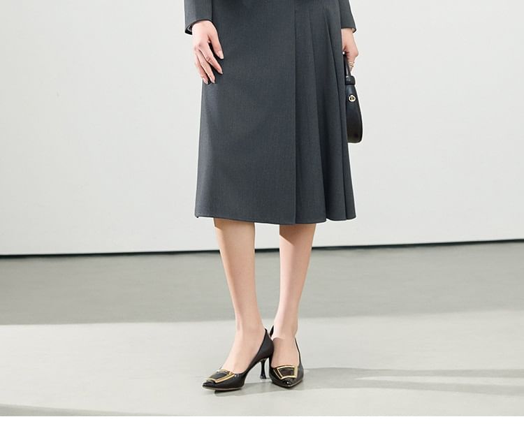 Double-Breasted Blazer & Pleated Asymmetrical A-Line Skirt Set