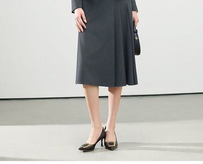 Double-Breasted Blazer & Pleated Asymmetrical A-Line Skirt Set
